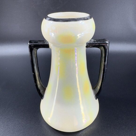 Vintage Czechoslovakia Pottery Vase With Handles Yellow Luster Finish Czech VTG - Picture 7 of 12